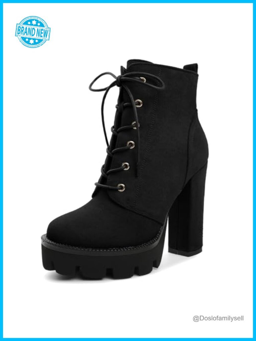Faux Suede Platform Combat Ankle Booties Chunky Heel Round Toe